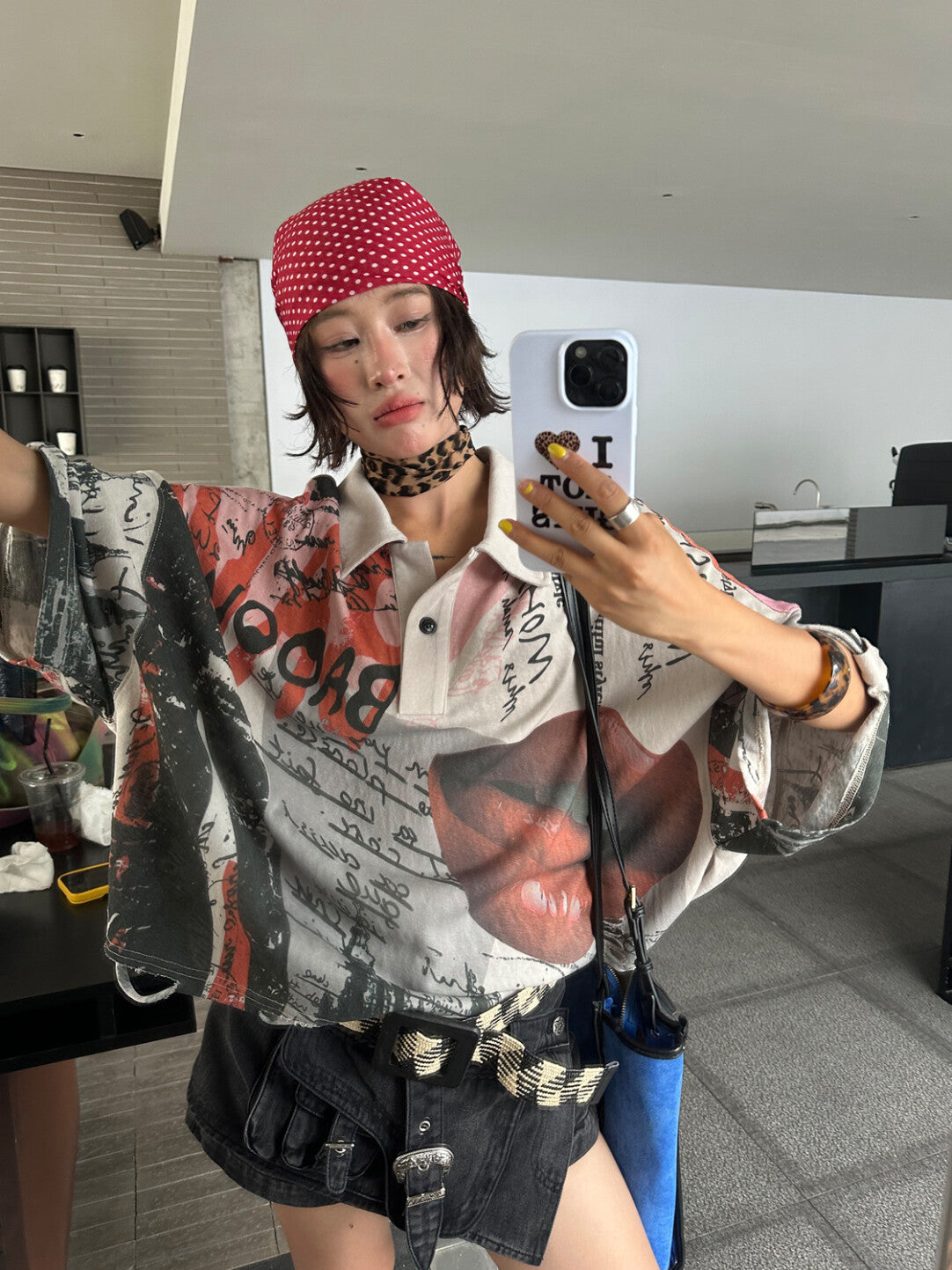 Dark Punk Smoldering Lips Polo Tee - Rebel With a Red Lip」