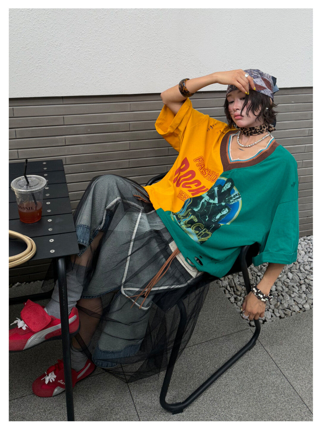 YELLOW Rebel Rock Colorblock V-Neck Tee - Sunshine Punk Energy」