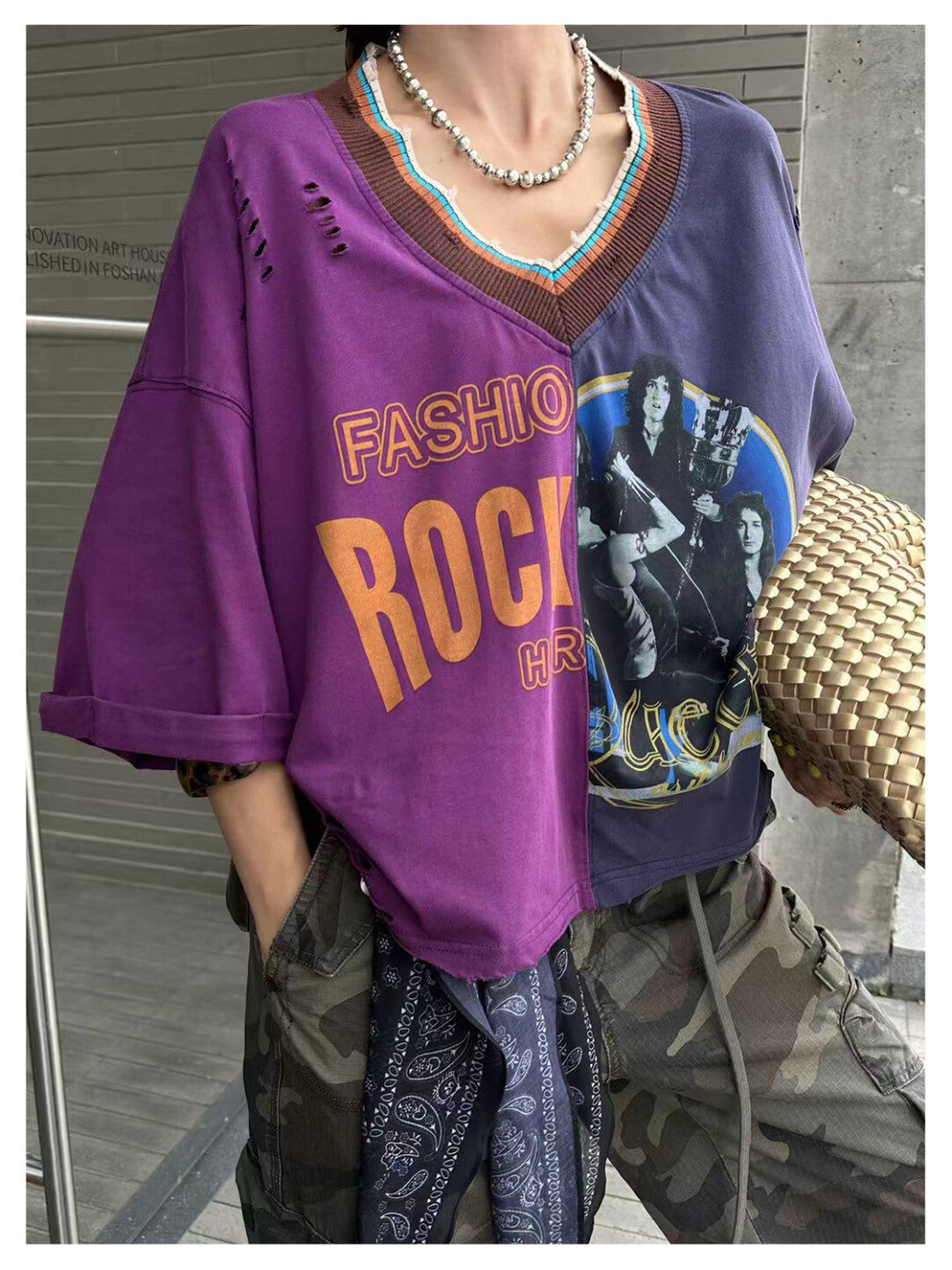 Rebel Rock Summer Colorblock V-Neck Tee - Punk Princess Essential」