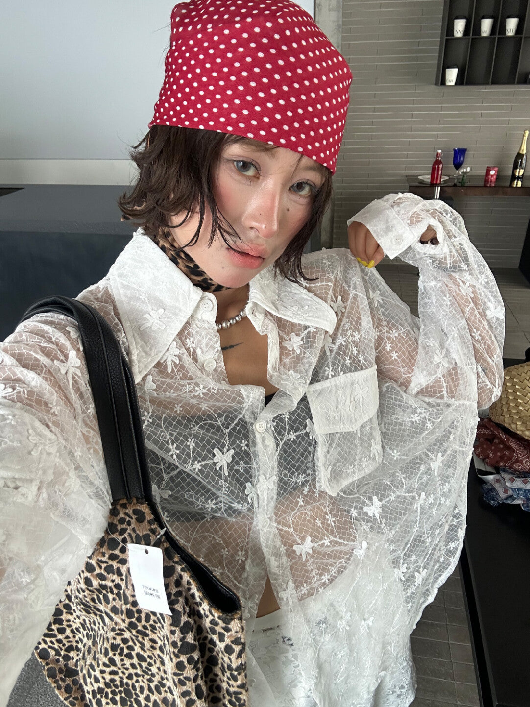 3D Embossed Sheer Lace Blouse - Sculpted Femininity」