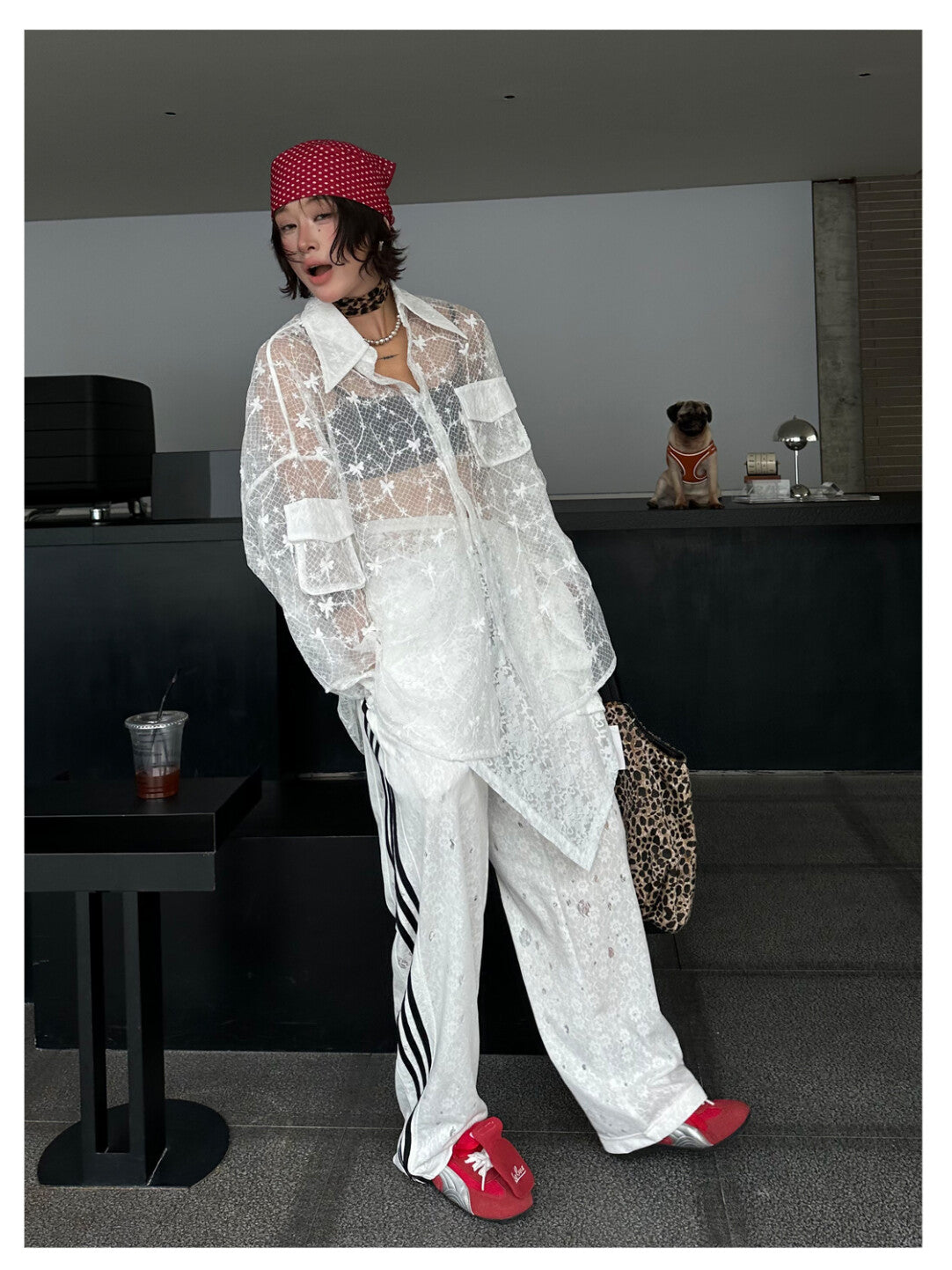 3D Embossed Sheer Lace Blouse - Sculpted Femininity」