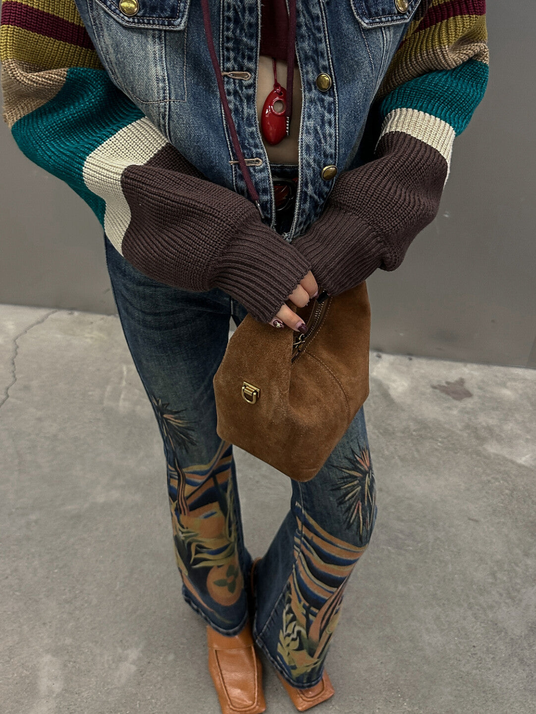 Retro Print Flared Denim Pants - 70s Groove Reimagined」