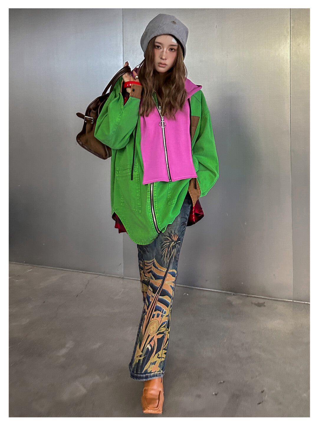Retro Print Flared Denim Pants - 70s Groove Reimagined」
