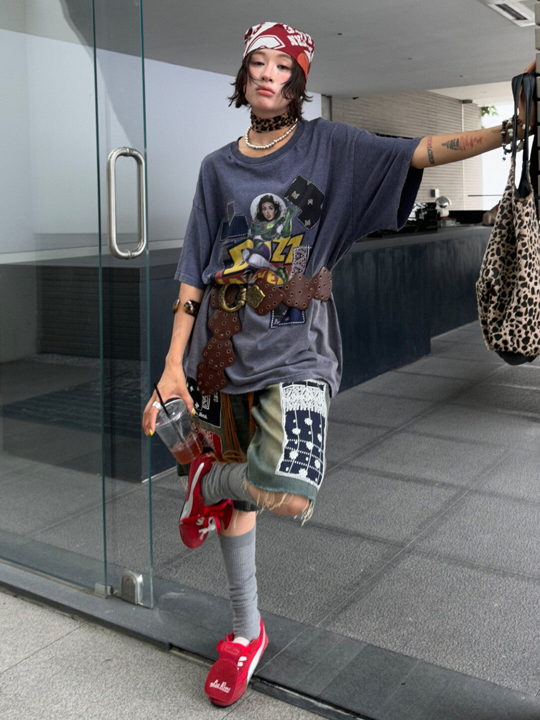 Vintage Punk Distressed Faux-Patch Print Tee - Rebel With a Cause」