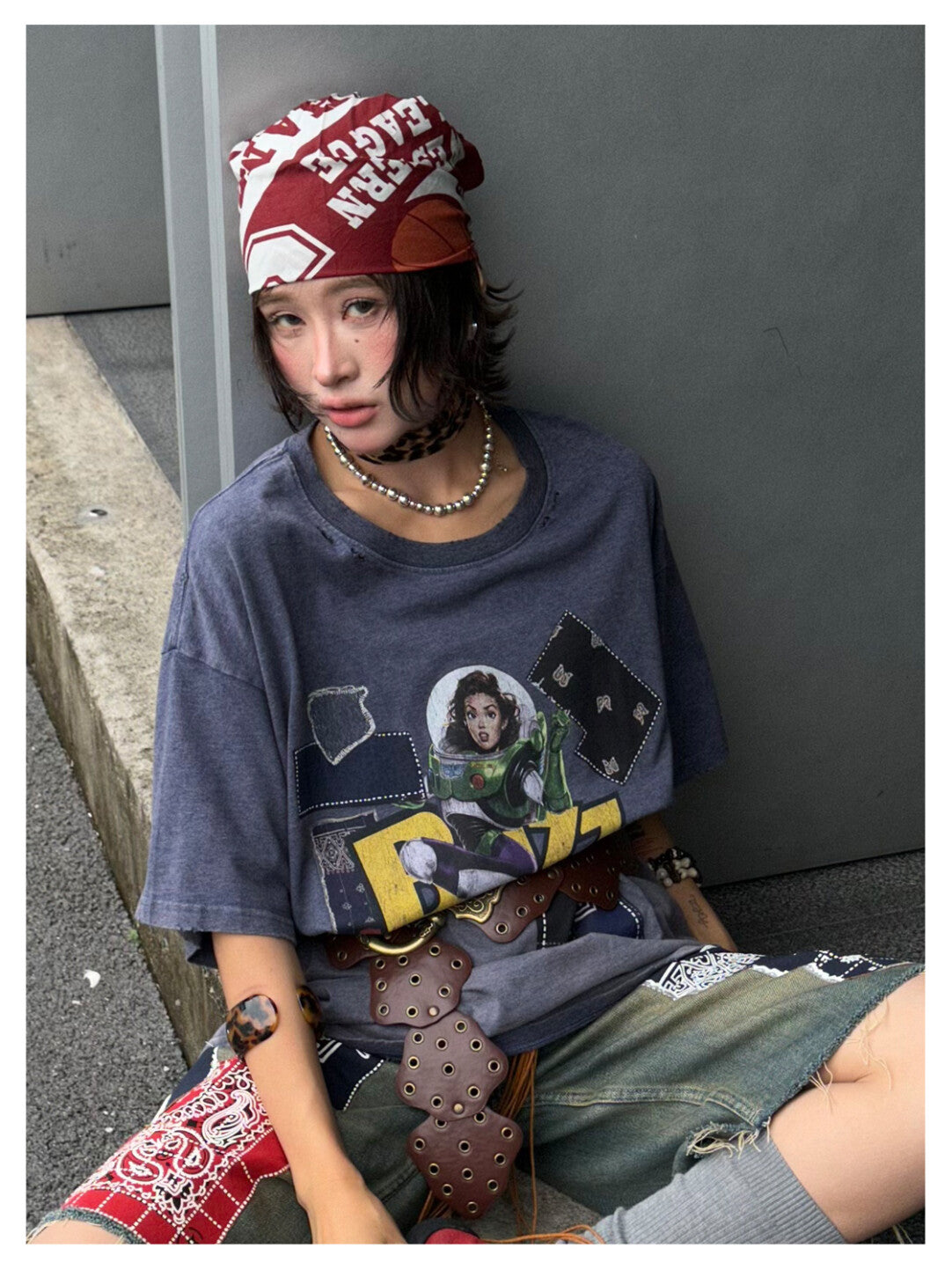 Vintage Punk Distressed Faux-Patch Print Tee - Rebel With a Cause」