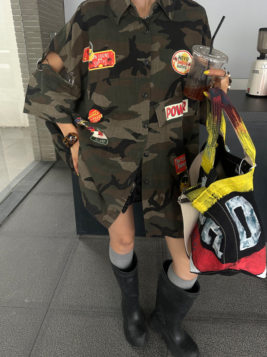 Breathable Camo Oversized Drop-Shoulder Shirt - Urban Jungle Essential」
