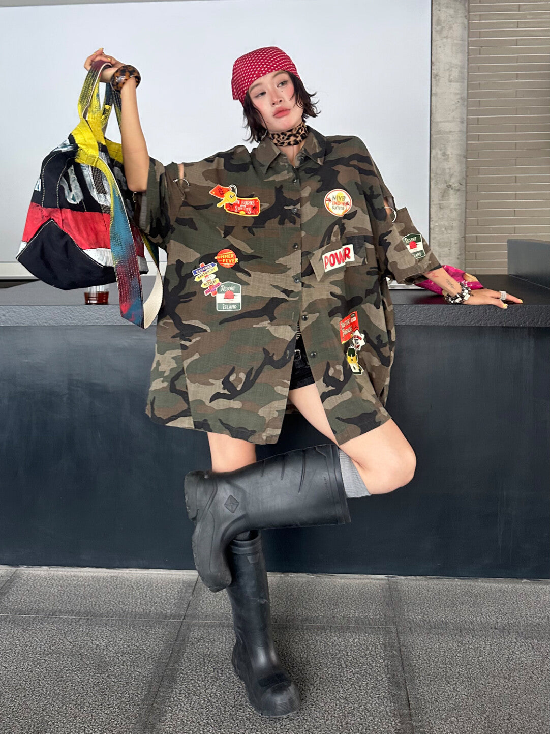 Breathable Camo Oversized Drop-Shoulder Shirt - Urban Jungle Essential」