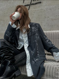 Oversized Hand-Painted Doodle Blazer - Streetwise Sophistication」  Product Description:
