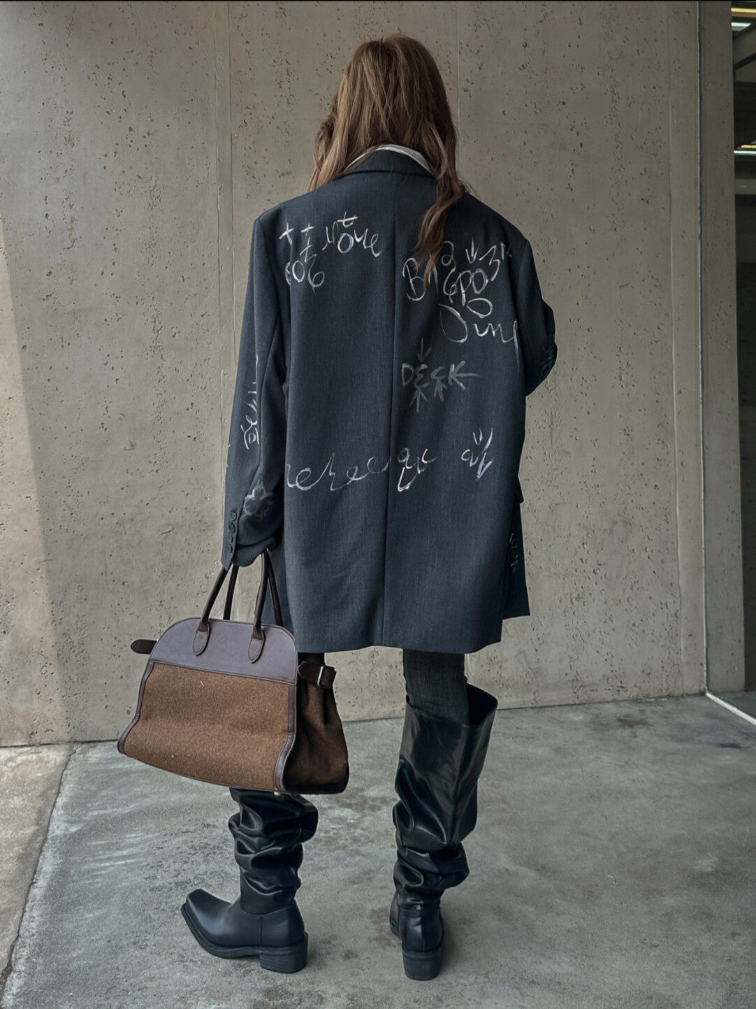 Oversized Hand-Painted Doodle Blazer - Streetwise Sophistication」  Product Description: