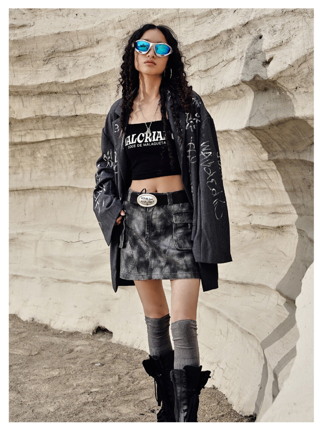 Oversized Hand-Painted Doodle Blazer - Streetwise Sophistication」  Product Description: