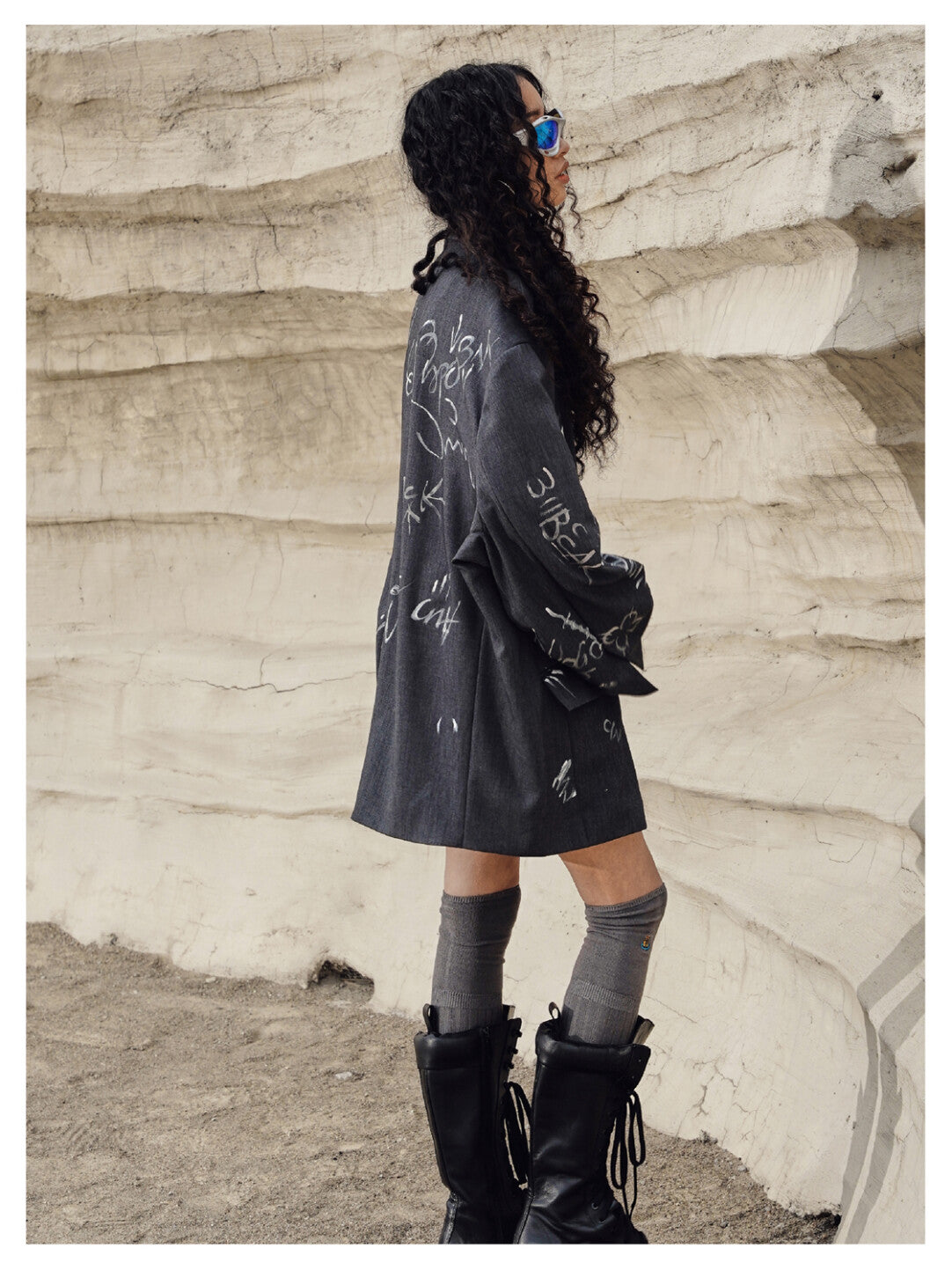 Oversized Hand-Painted Doodle Blazer - Streetwise Sophistication」  Product Description: