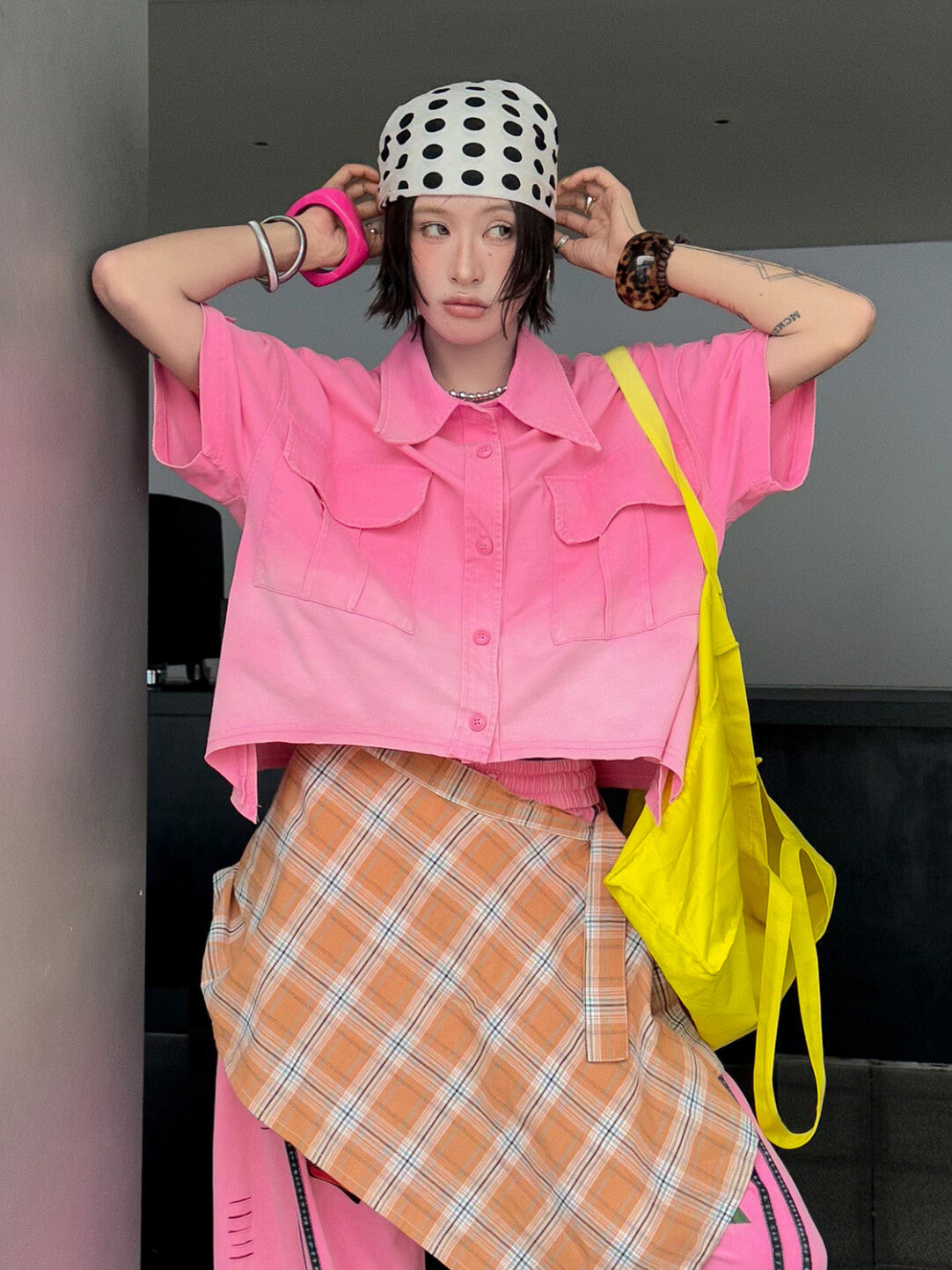 Heavy-Duty Washed Ombre Short-Sleeve Shirt - Industrial Elegance Redefined」