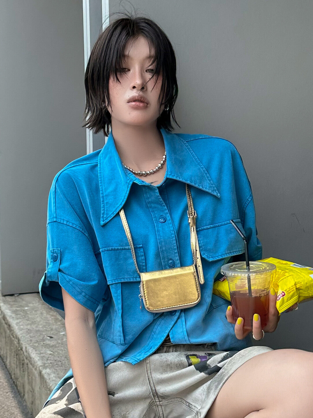 Heavy-Duty Washed Ombre Short-Sleeve Shirt - Industrial Elegance Redefined」