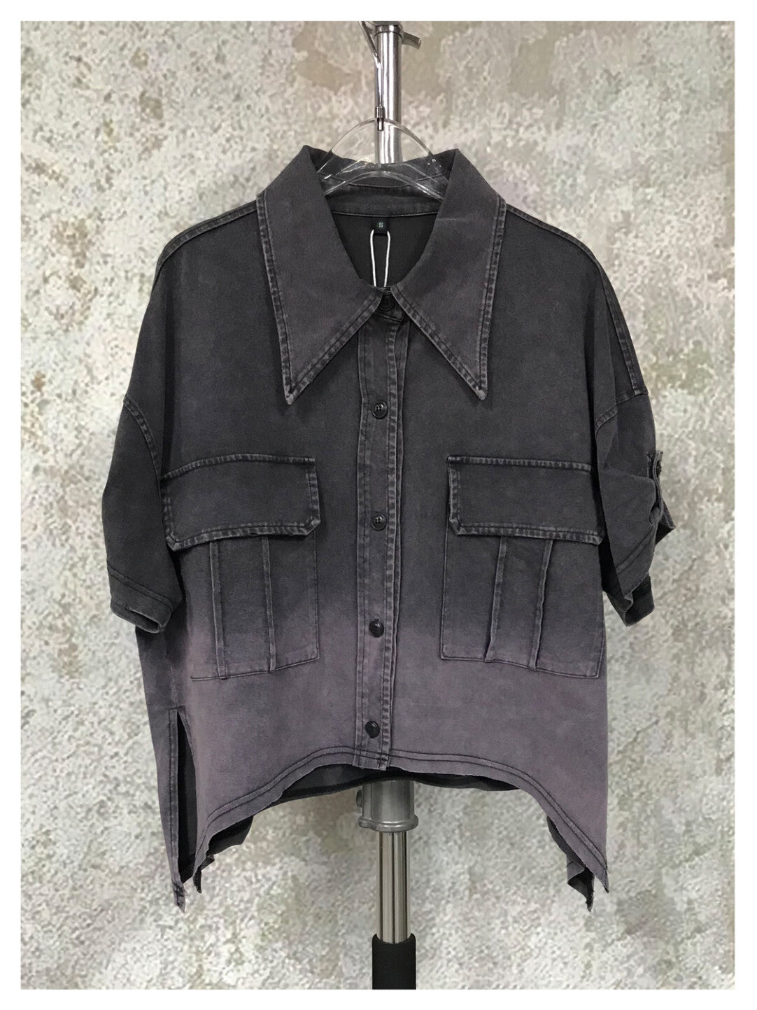 Heavy-Duty Washed Ombre Short-Sleeve Shirt - Industrial Elegance Redefined」