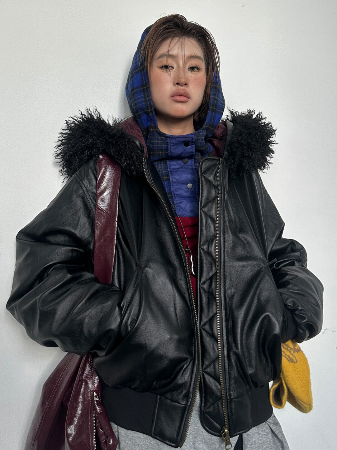 Retro Badboy Luxe Hooded Jacket - Oversized Fur-Trimmed Statement Coat」