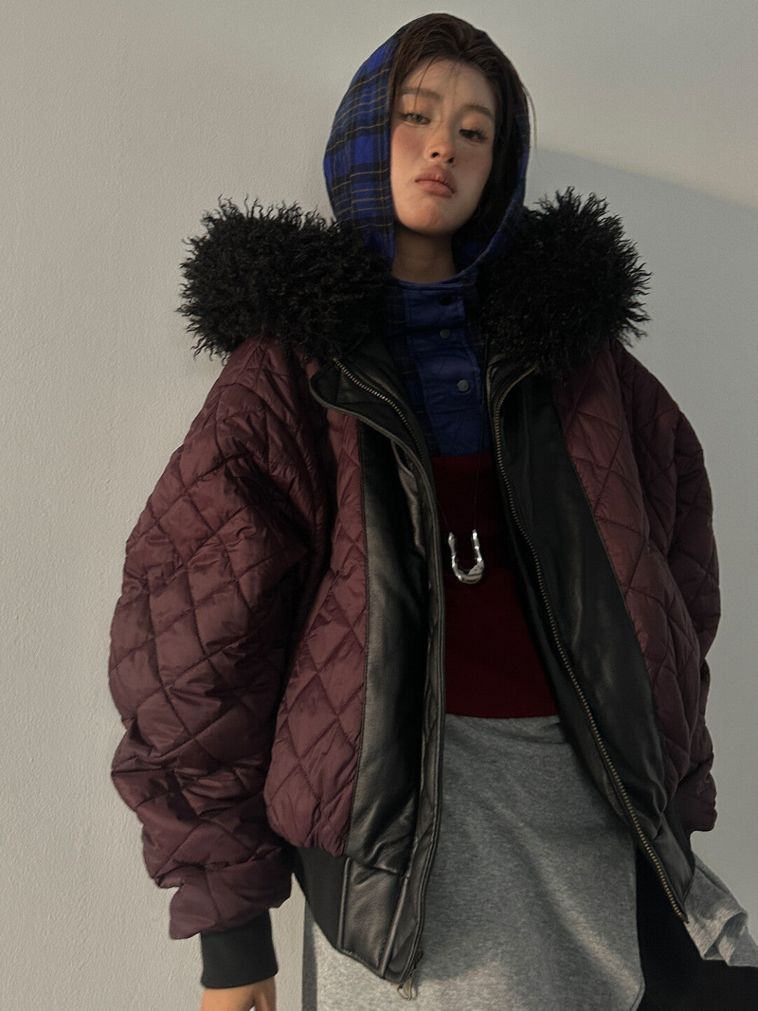 Retro Badboy Luxe Hooded Jacket - Oversized Fur-Trimmed Statement Coat」