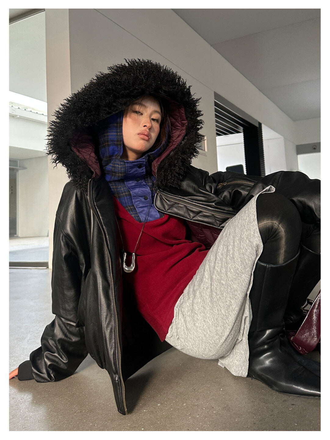 Retro Badboy Luxe Hooded Jacket - Oversized Fur-Trimmed Statement Coat」