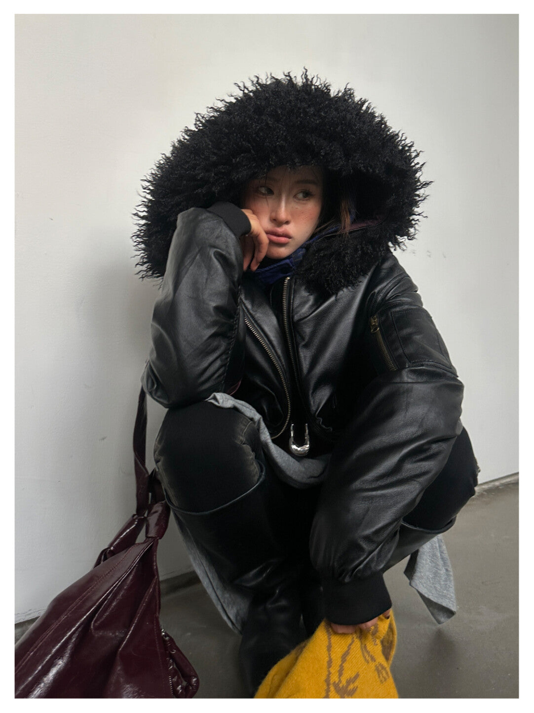 Retro Badboy Luxe Hooded Jacket - Oversized Fur-Trimmed Statement Coat」