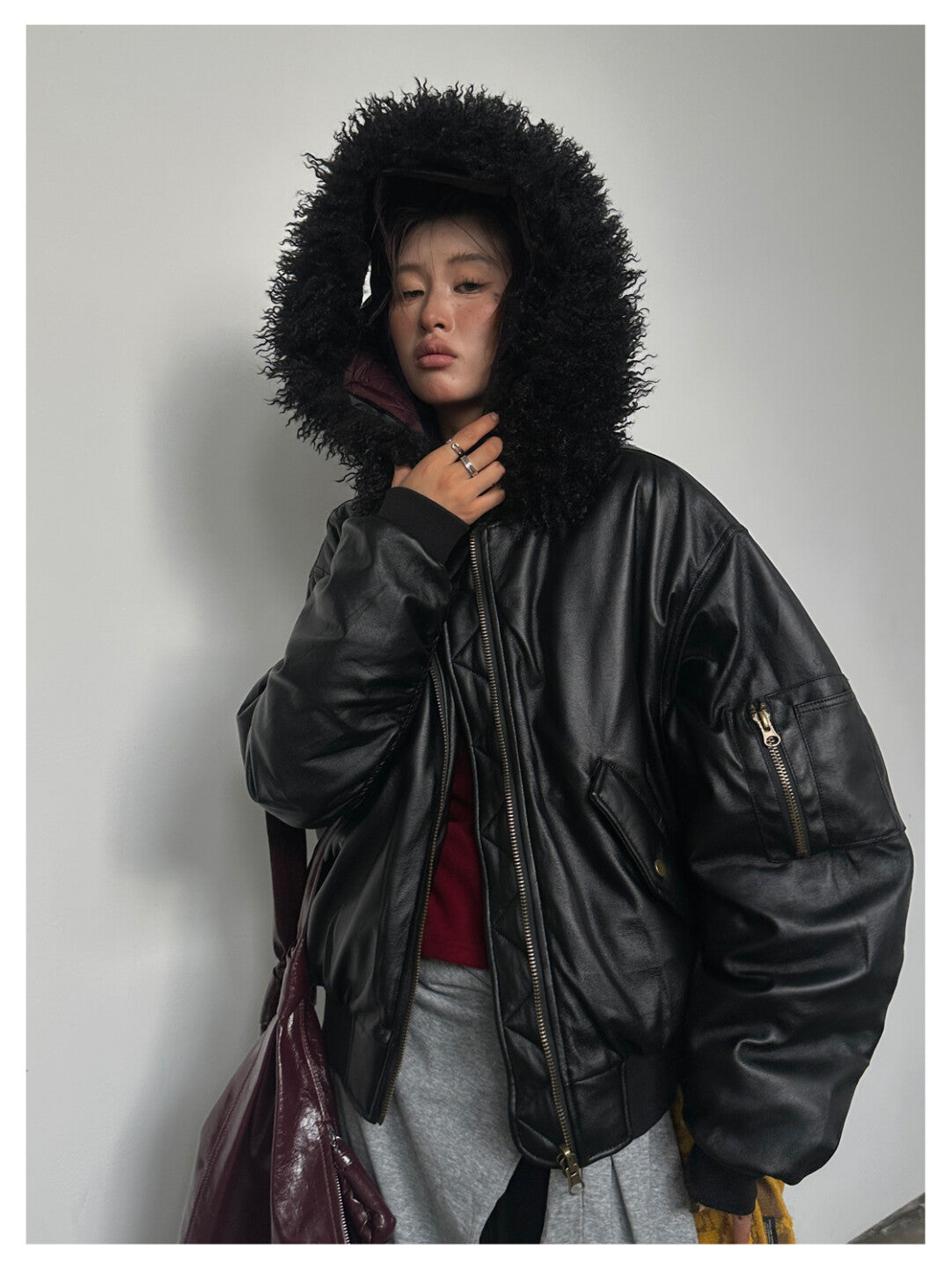 Retro Badboy Luxe Hooded Jacket - Oversized Fur-Trimmed Statement Coat」