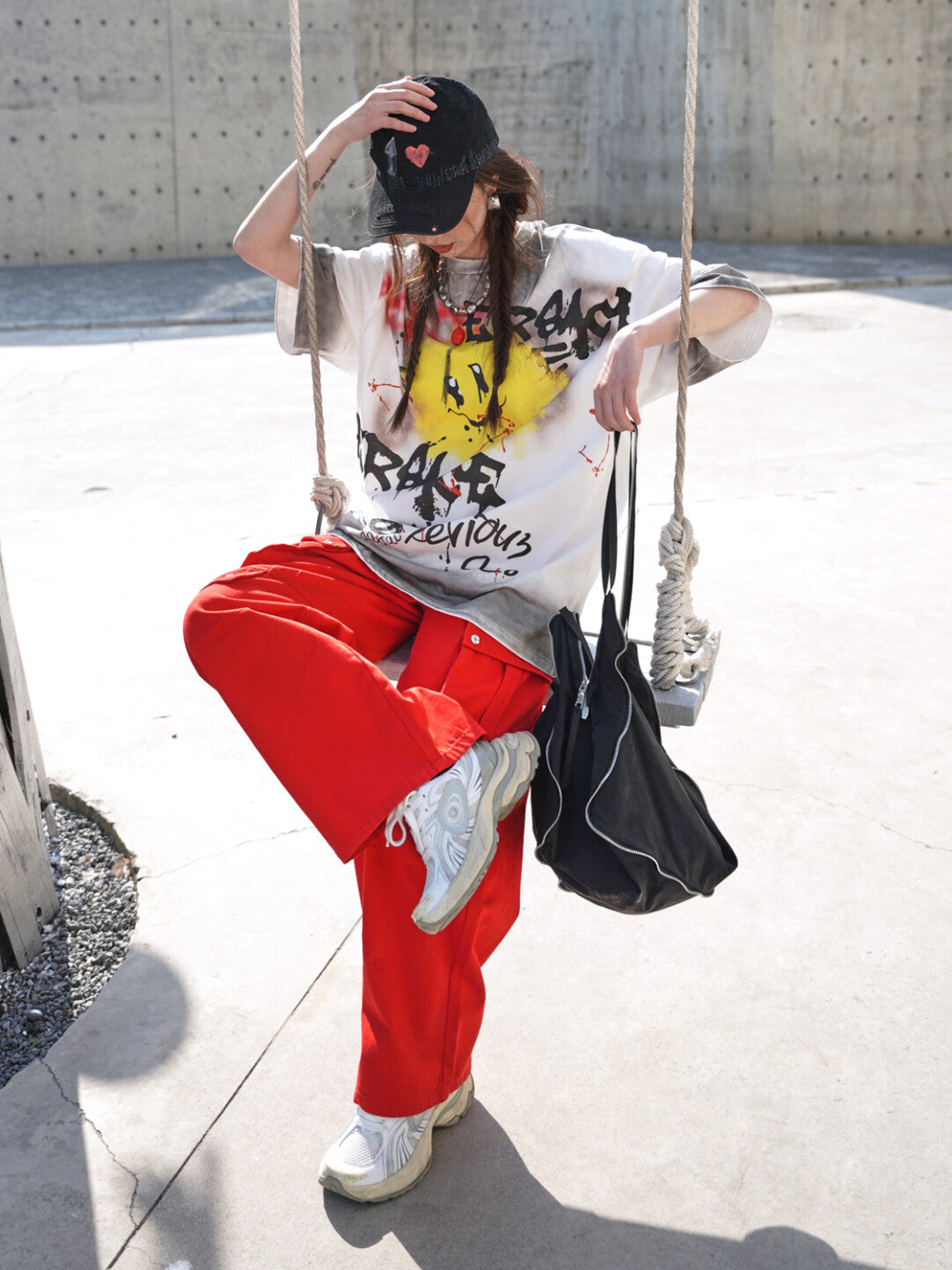 "Ink-Splatter Smiley Dirty Wash Tee"