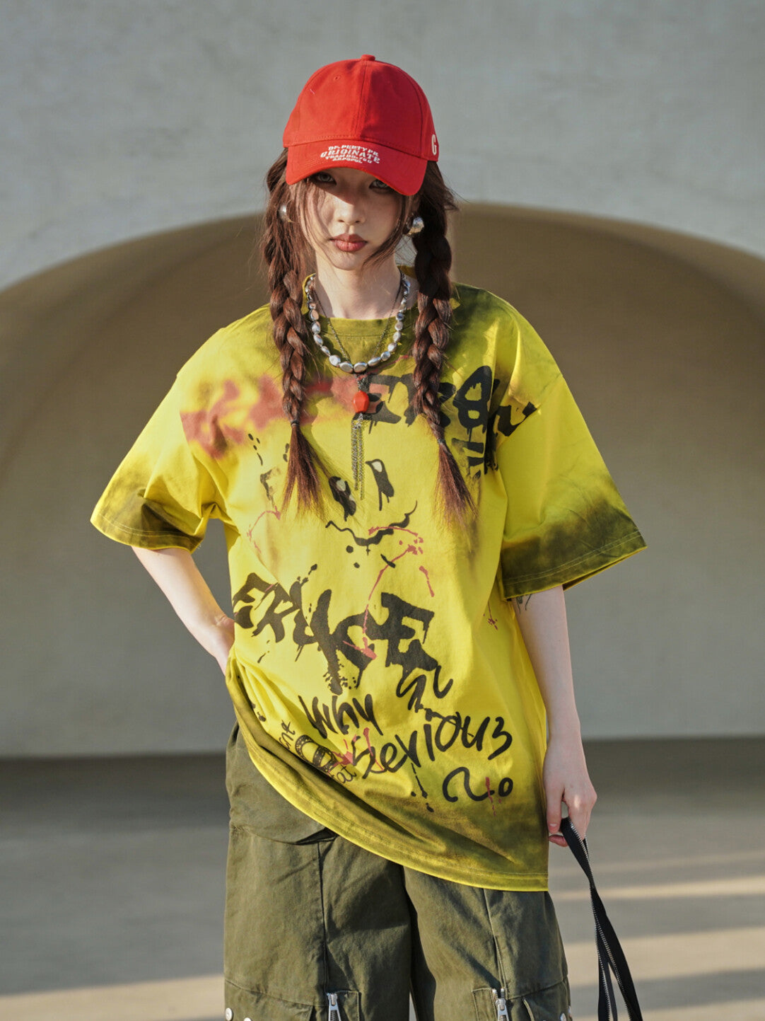 "Ink-Splatter Smiley Dirty Wash Tee"