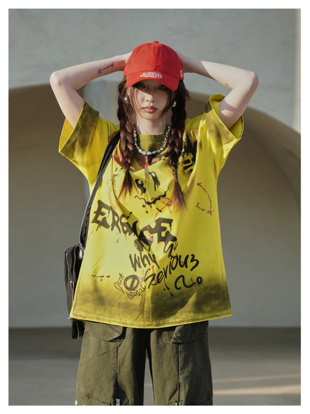 "Ink-Splatter Smiley Dirty Wash Tee"