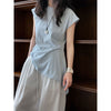 2025 NEW Korean Chic TieWaist Asymmetric Summer Tee